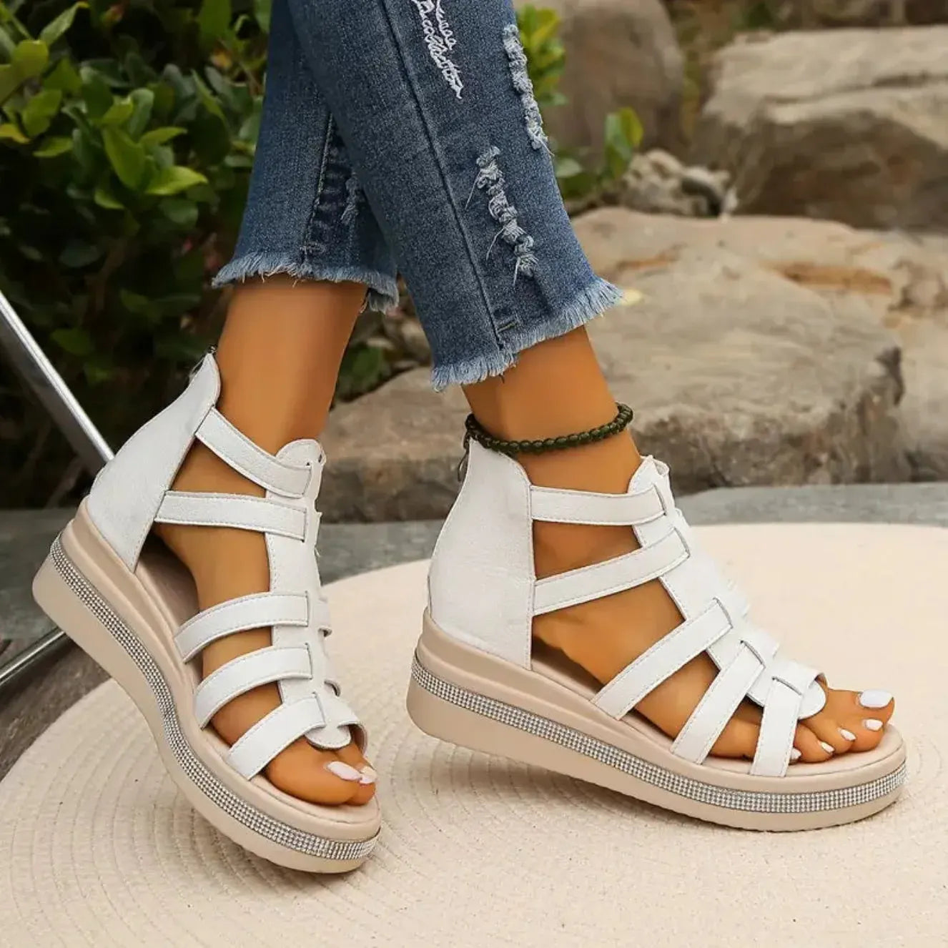Women's Open Toe Wedge Platform Sandals with Adjustable Strap
