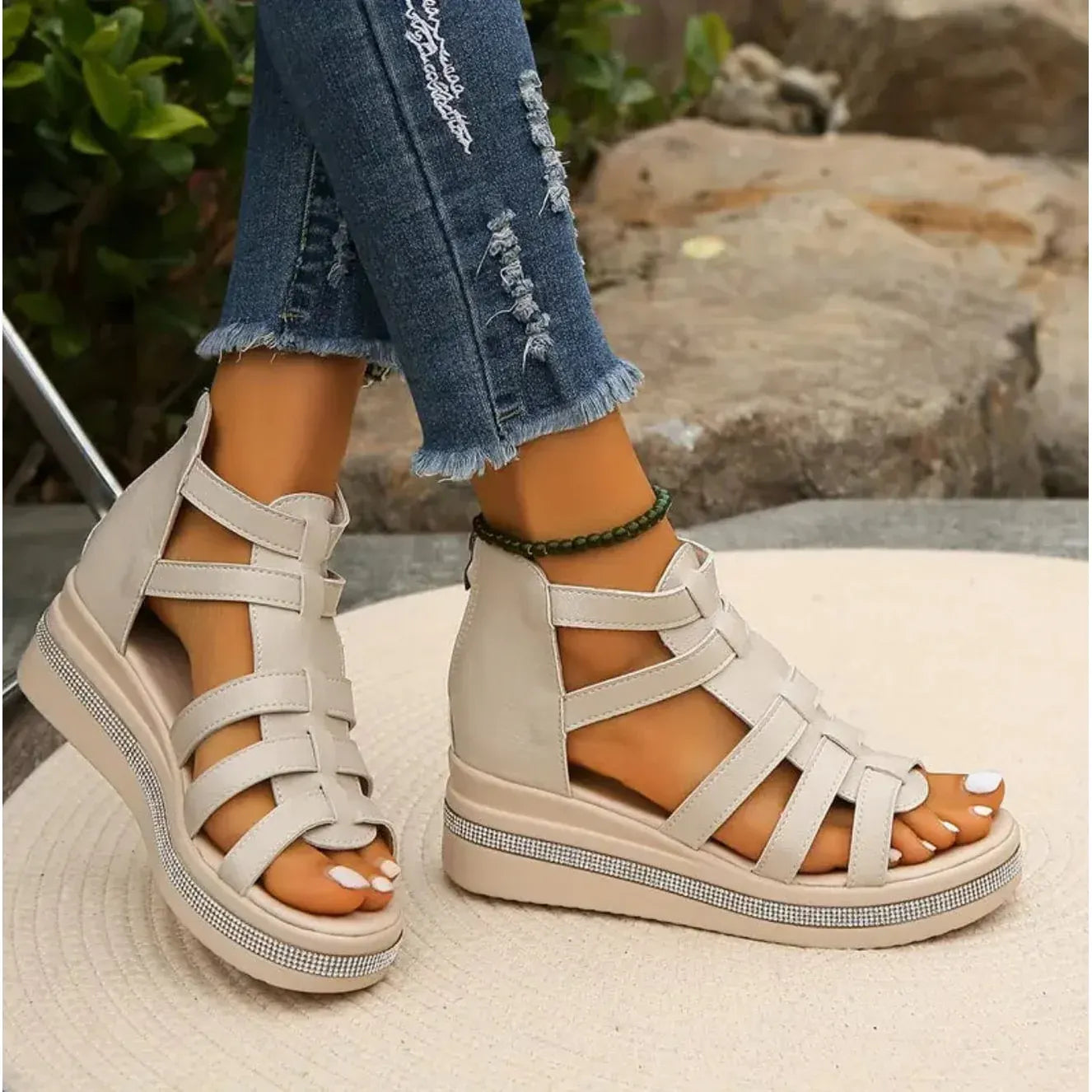 Women's Open Toe Wedge Platform Sandals with Adjustable Strap