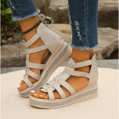 Women's Open Toe Wedge Platform Sandals with Adjustable Strap