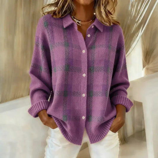 Women's Oversized Knit Cardigan with Long Sleeves and Button-Front Closure