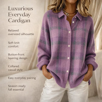 Women's Oversized Knit Cardigan with Long Sleeves and Button-Front Closure