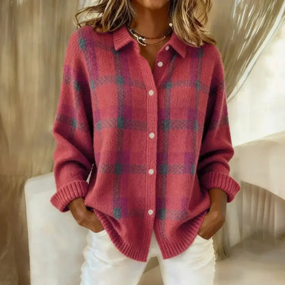 Women's Oversized Knit Cardigan with Long Sleeves and Button-Front Closure