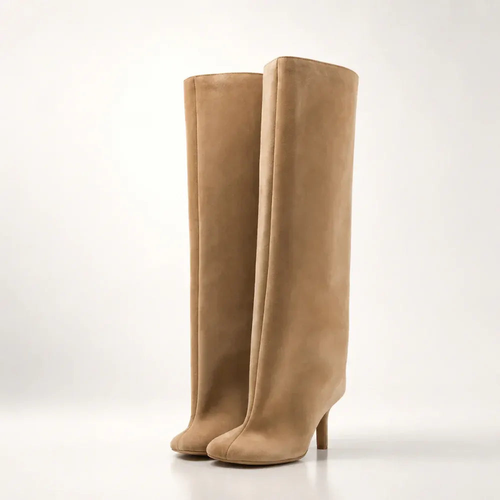 Women's Suede Knee-High Boots Pointed Toe Slip-On Style