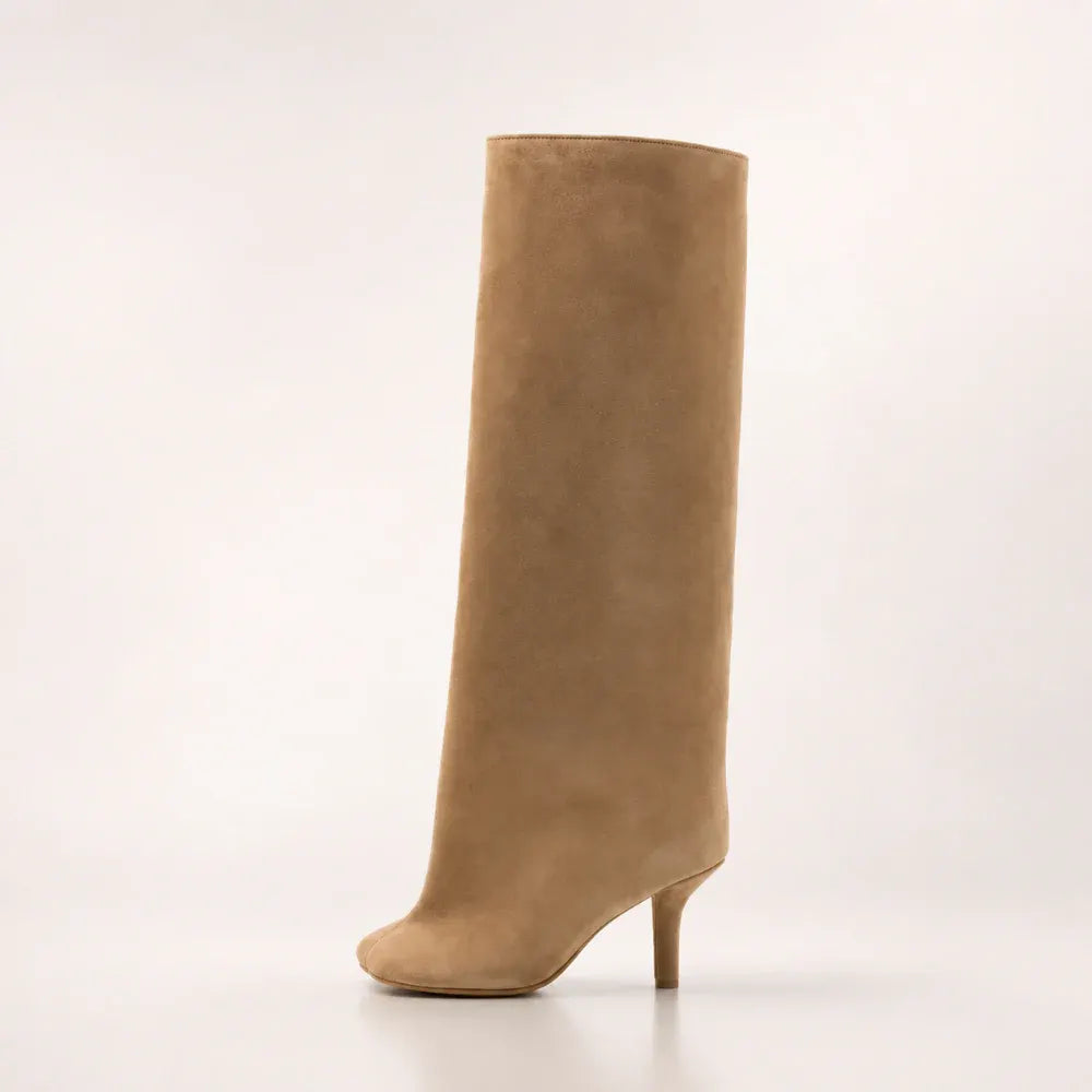 Women's Suede Knee-High Boots Pointed Toe Slip-On Style