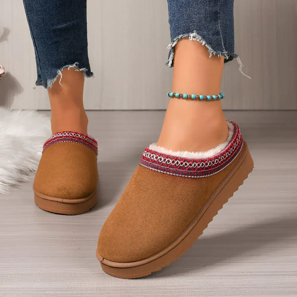 Women's Winter Platform Slippers - Flat Indoor Outdoor Shoes