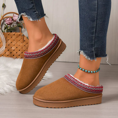 Women's Winter Platform Slippers - Flat Indoor Outdoor Shoes