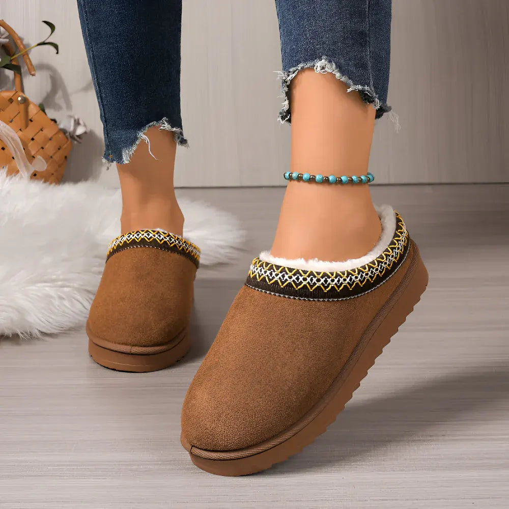 Women's Winter Platform Slippers - Flat Indoor Outdoor Shoes
