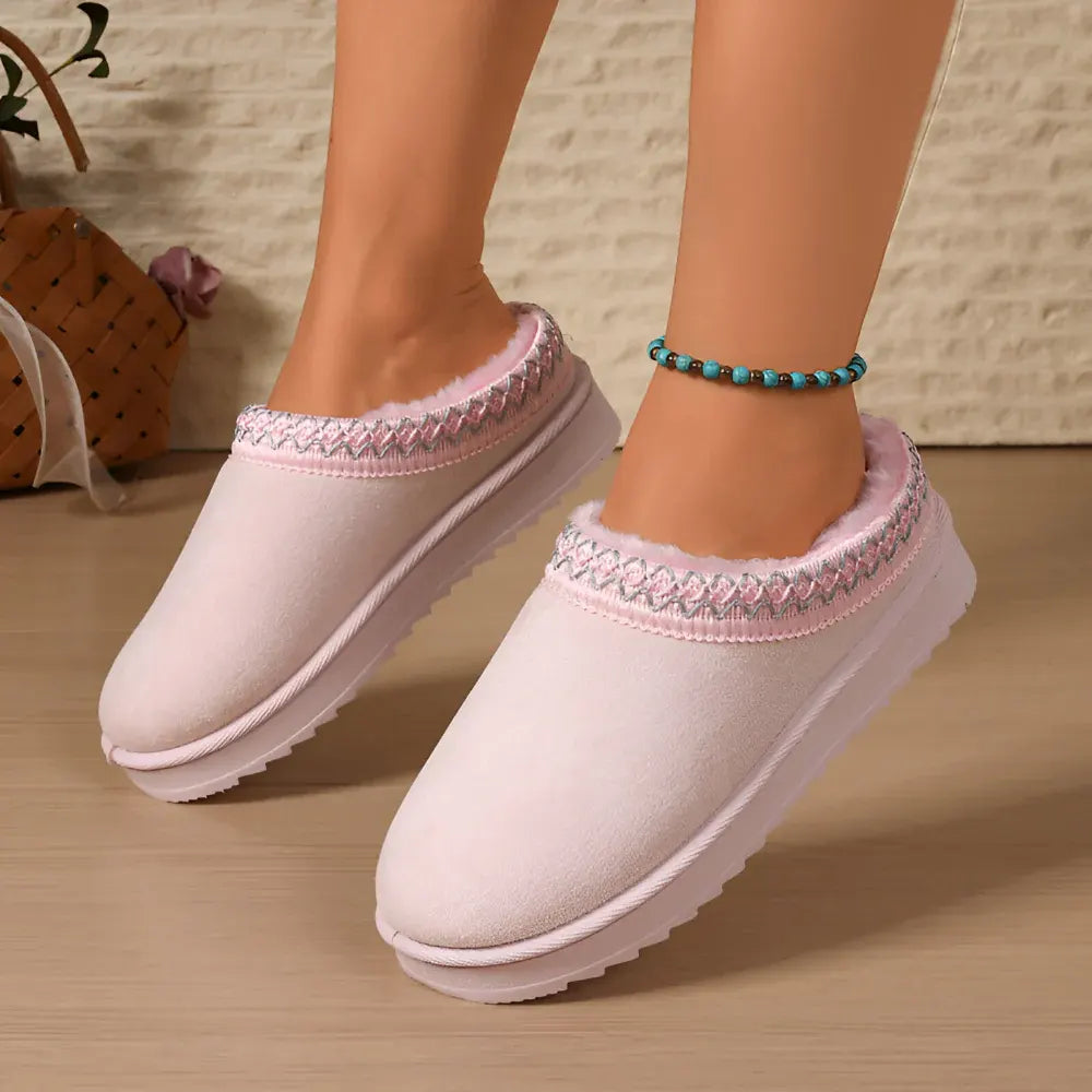 Women's Winter Platform Slippers - Flat Indoor Outdoor Shoes