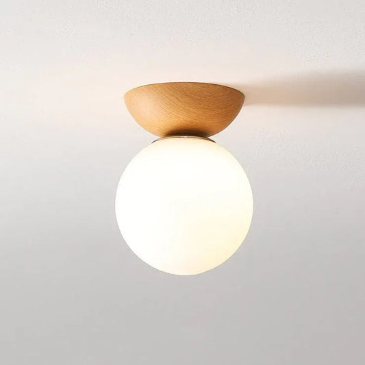 Wood & Glass Japanese-Inspired Flush Mount Ceiling Light with Minimalist Design