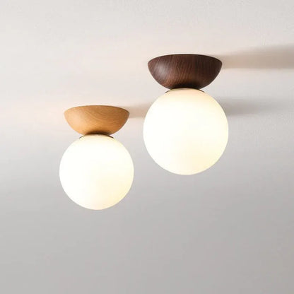 Wood & Glass Japanese-Inspired Flush Mount Ceiling Light with Minimalist Design