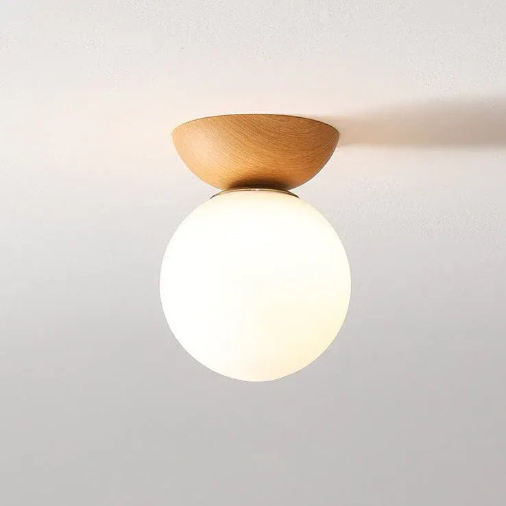 Wood & Glass Japanese-Inspired Flush Mount Ceiling Light with Minimalist Design