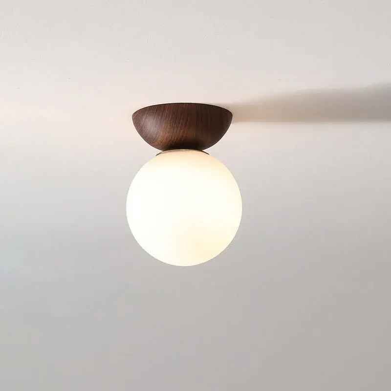 Wood & Glass Japanese-Inspired Flush Mount Ceiling Light with Minimalist Design