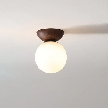 Wood & Glass Japanese-Inspired Flush Mount Ceiling Light with Minimalist Design