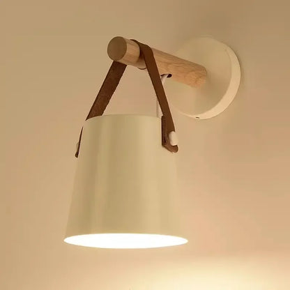 Wood & Leather Wall-Mounted Hanging Bedside Lamp, Nordic Style