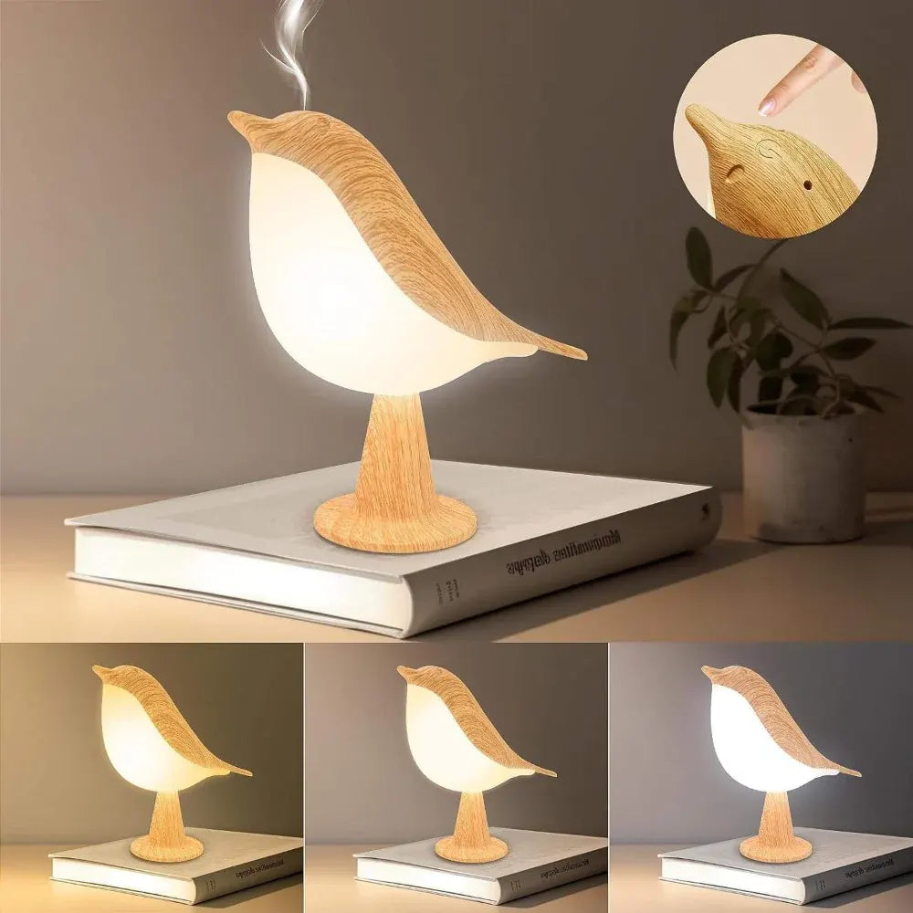 Wooden Bird-Shaped Rechargeable Table Accent Lamp