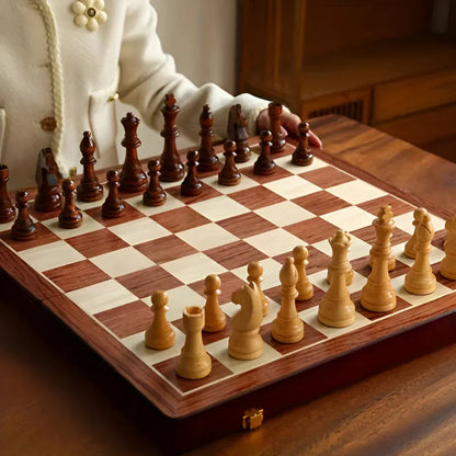 Wooden Chess Board Classic Game Set with Storage Case