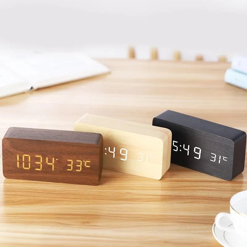 Wooden Digital LED Desk Alarm Clock