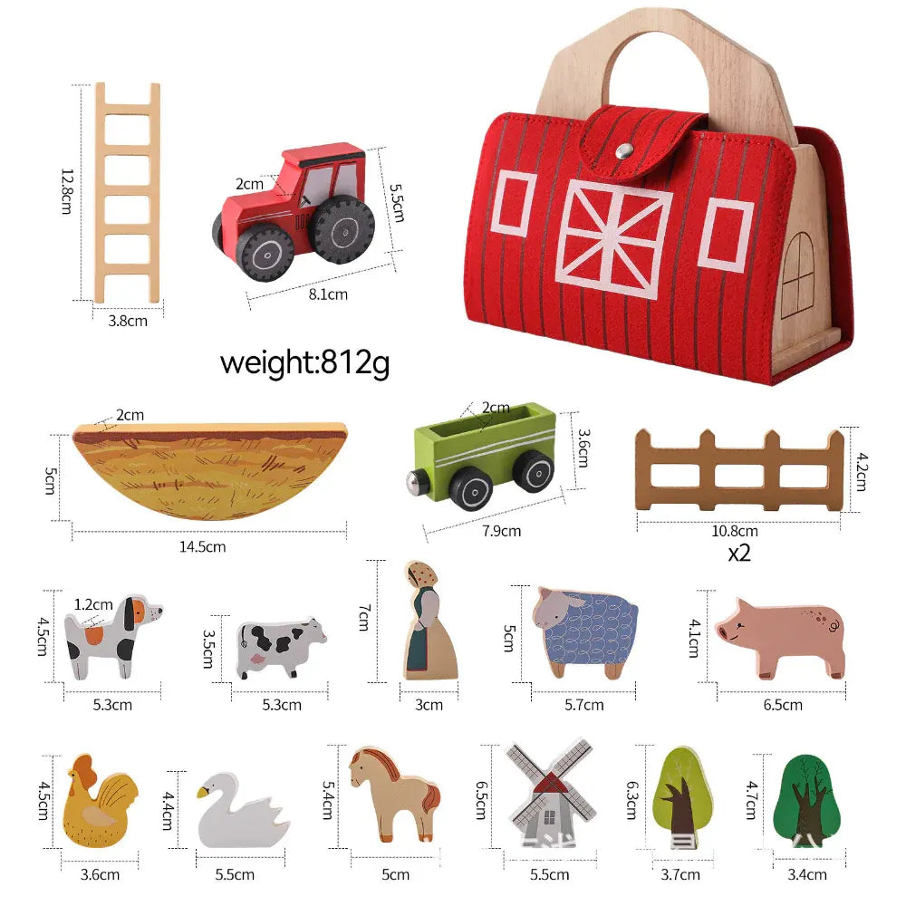 Wooden Farm Animal Playset for Toddlers - Portable Travel Toy