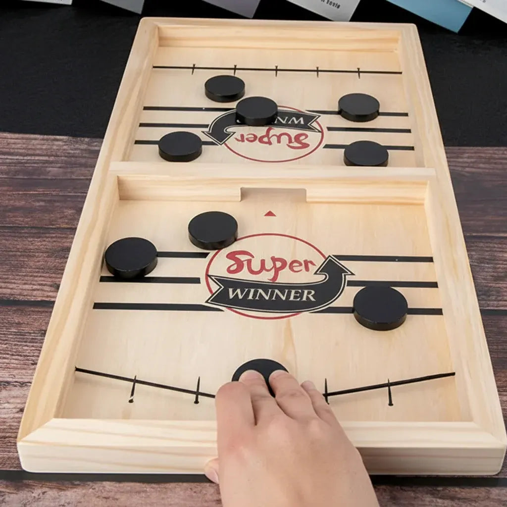 Wooden Fast Sling Puck Board Game for Family Travel Fun