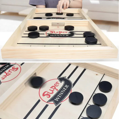 Wooden Fast Sling Puck Board Game for Family Travel Fun