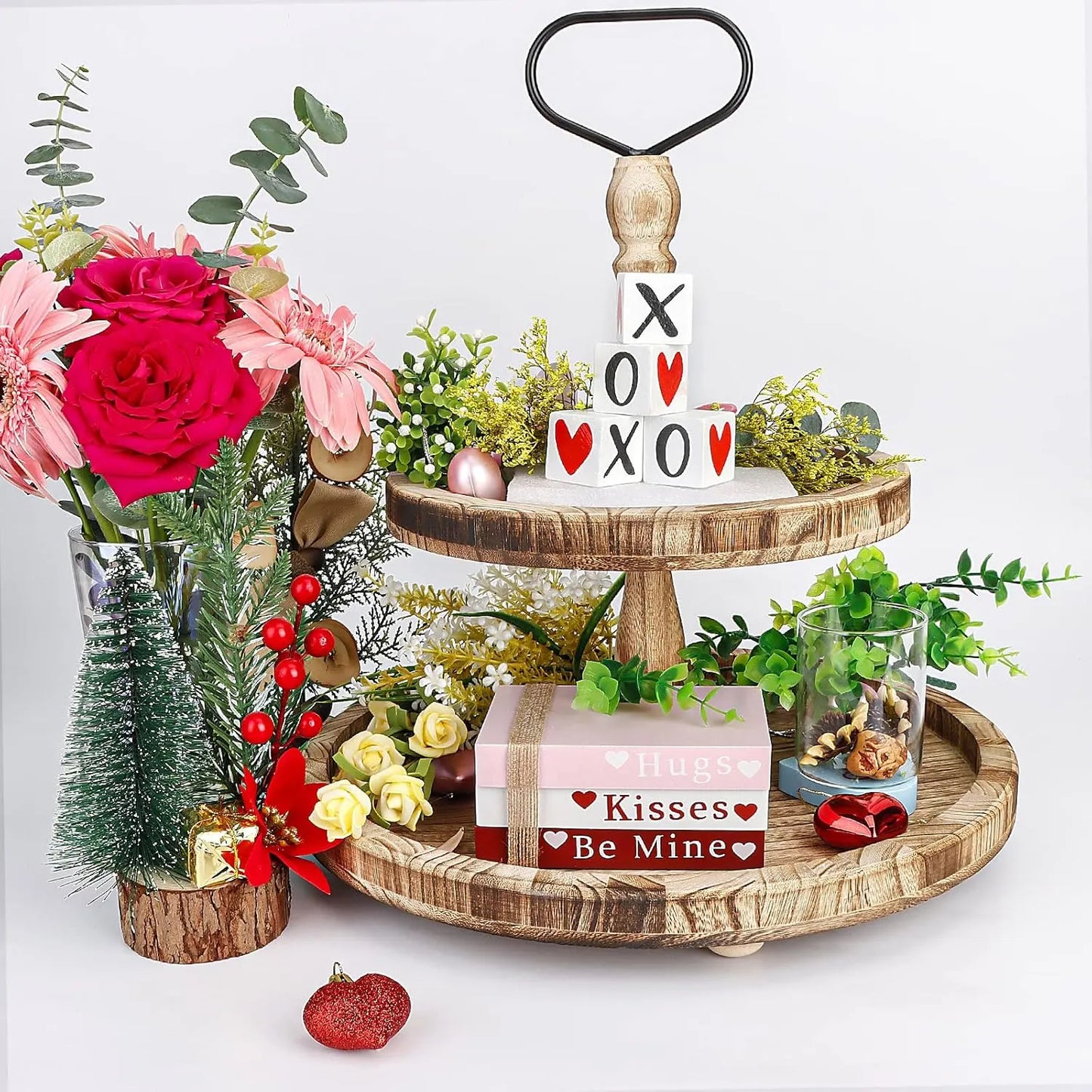 Wooden Heart Shelf Sign Valentine's Book Stack Tabletop Decor