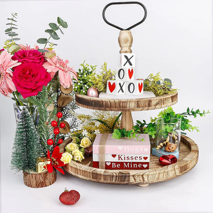 Wooden Heart Shelf Sign Valentine's Book Stack Tabletop Decor
