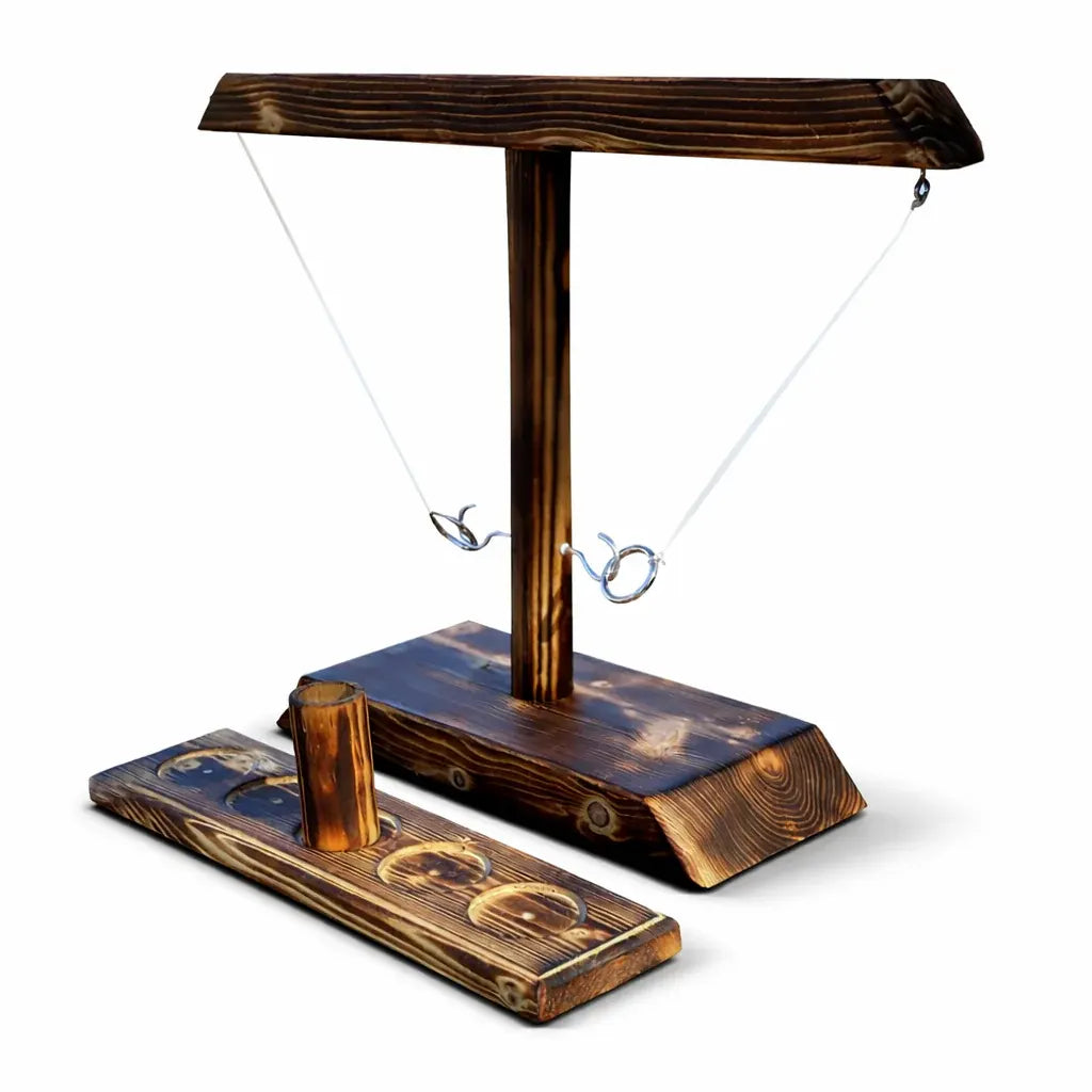 Wooden Hook and Ring Tabletop Toss Game for Party Fun