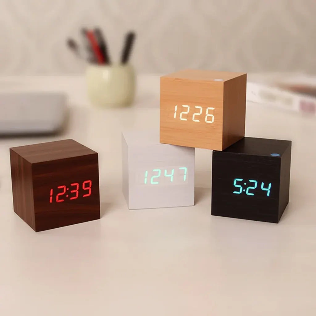 Wooden LED Digital Desk Alarm Clock with Time Display