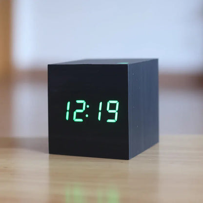 Wooden LED Digital Desk Alarm Clock with Time Display