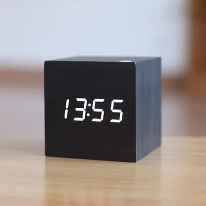 Wooden LED Digital Desk Alarm Clock with Time Display