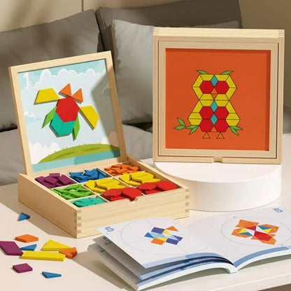 Wooden Magnetic Pattern Block Puzzle - STEM Educational Learning Set