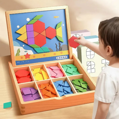 Wooden Magnetic Pattern Block Puzzle - STEM Educational Learning Set