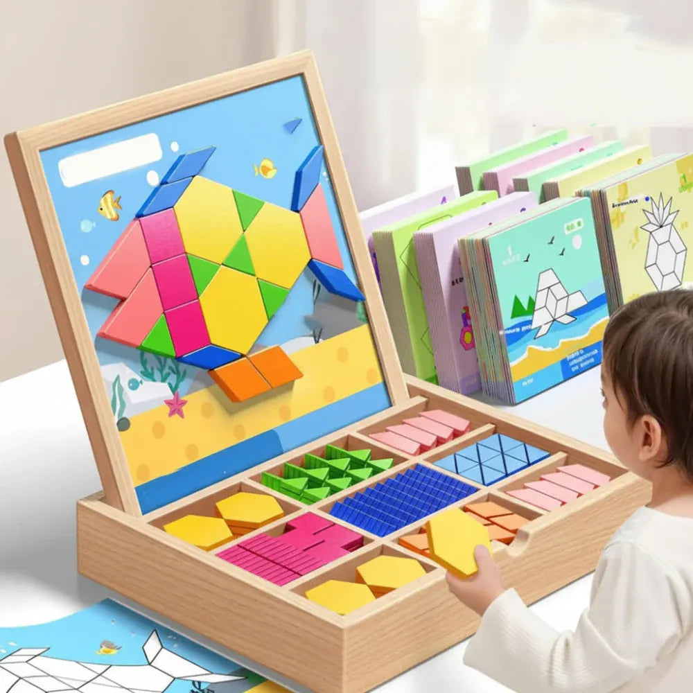 Wooden Magnetic Pattern Block Puzzle - STEM Educational Learning Set