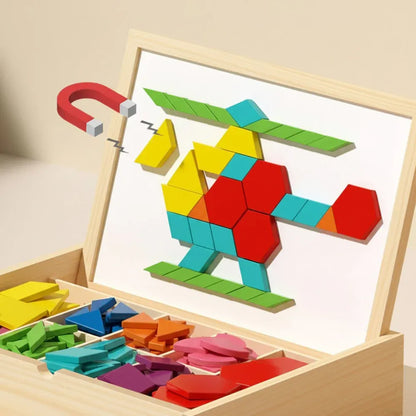 Wooden Magnetic Pattern Block Puzzle - STEM Educational Learning Set