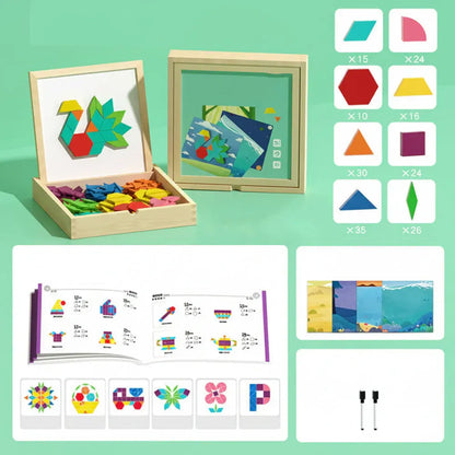 Wooden Magnetic Pattern Block Puzzle - STEM Educational Learning Set