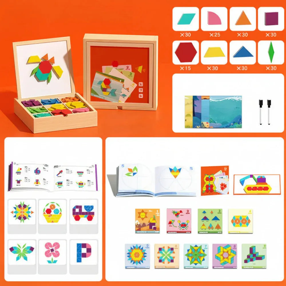 Wooden Magnetic Pattern Block Puzzle - STEM Educational Learning Set