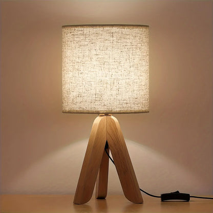 Wooden Tripod Nordic Style Table Lamp with Fabric Lampshade