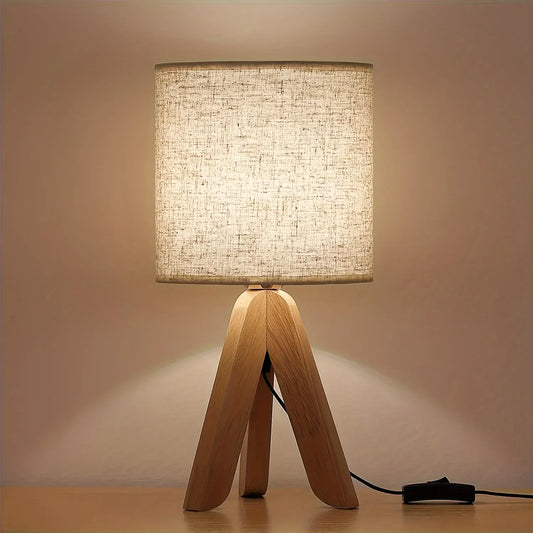 Wooden Tripod Nordic Style Table Lamp with Fabric Lampshade