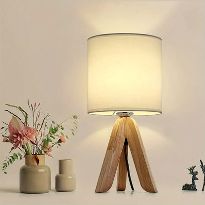 Wooden Tripod Nordic Style Table Lamp with Fabric Lampshade