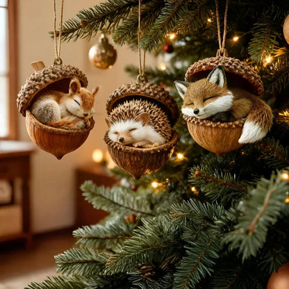 Woodland Acorn Animal Tree Christmas Ornament Decor Set
