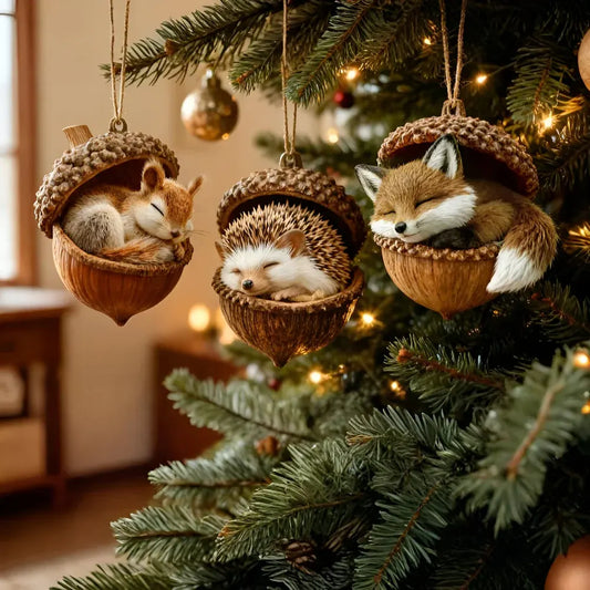 Woodland Acorn Animal Tree Christmas Ornament Decor Set