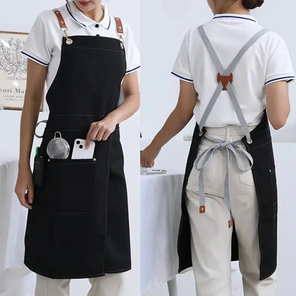 WorkEase Waterproof Canvas Apron with Pockets and Split Skirt Design