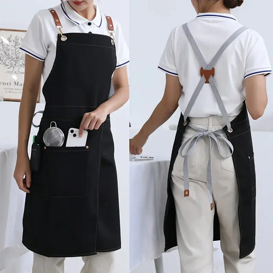 WorkEase Waterproof Canvas Apron with Pockets and Split Skirt Design