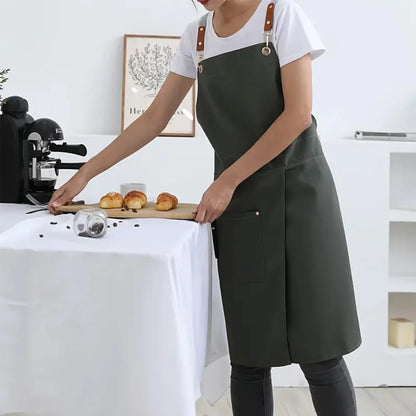 WorkEase Waterproof Canvas Apron with Pockets and Split Skirt Design