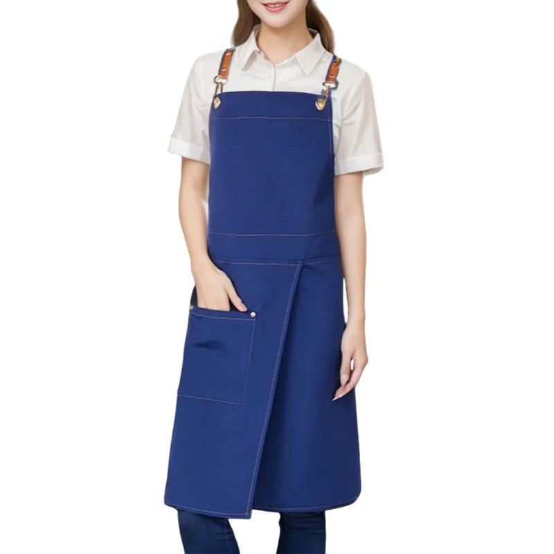 WorkEase Waterproof Canvas Apron with Pockets and Split Skirt Design
