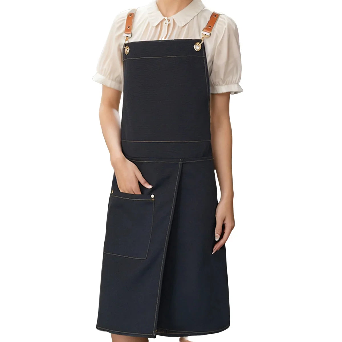 WorkEase Waterproof Canvas Apron with Pockets and Split Skirt Design