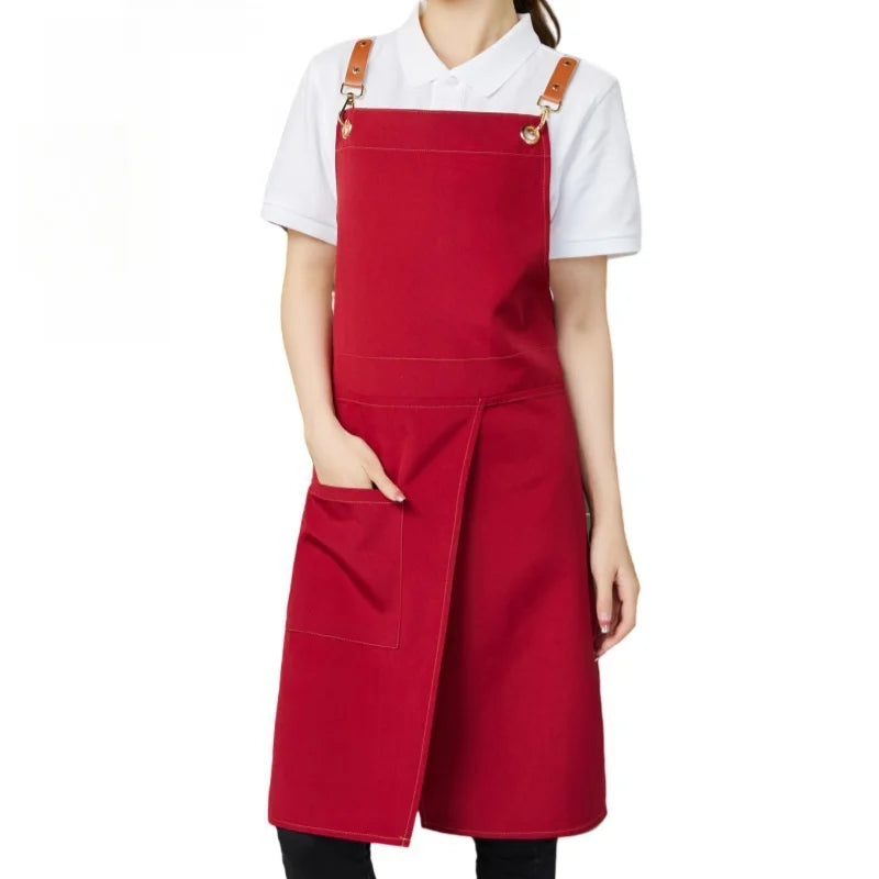 WorkEase Waterproof Canvas Apron with Pockets and Split Skirt Design