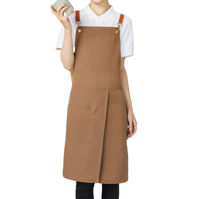 WorkEase Waterproof Canvas Apron with Pockets and Split Skirt Design
