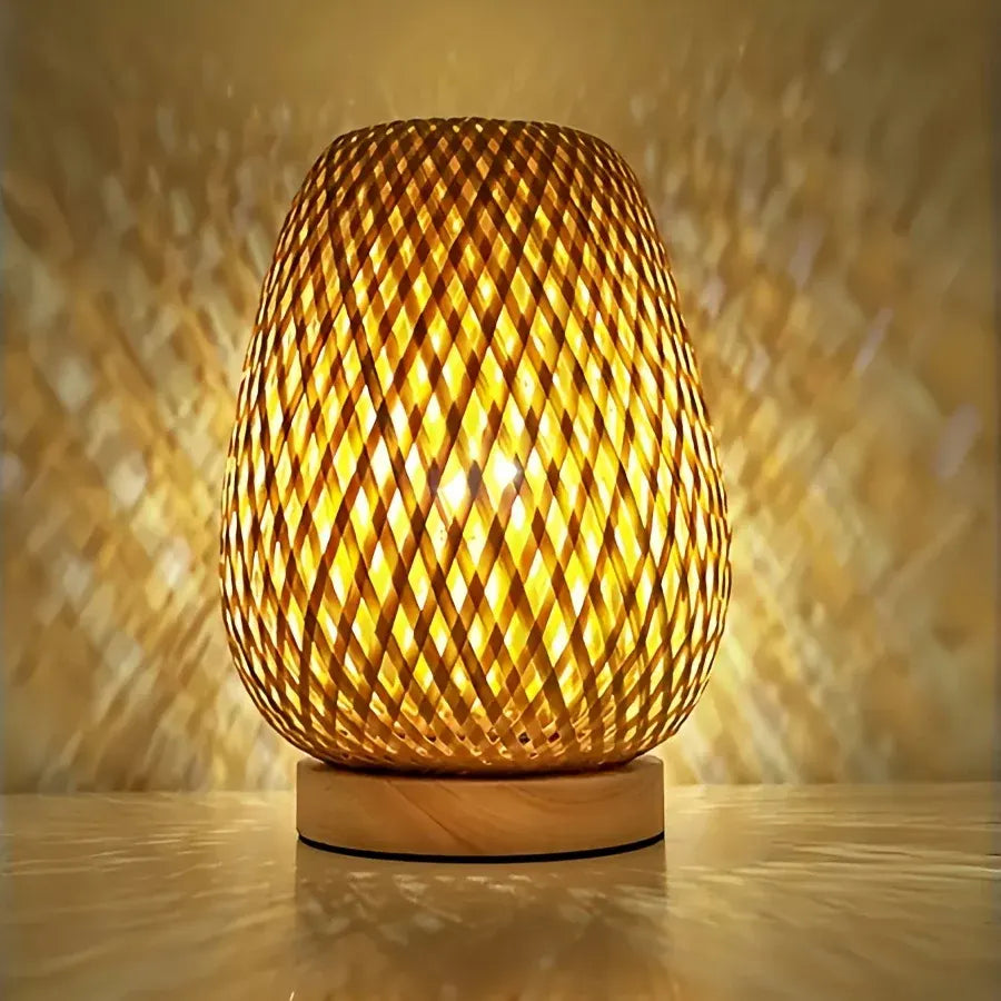 Woven Bamboo Bedside Lamp | Dimmable USB Table Light, Handcrafted