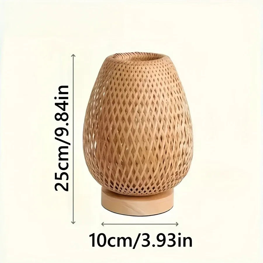 Woven Bamboo Bedside Lamp | Dimmable USB Table Light, Handcrafted